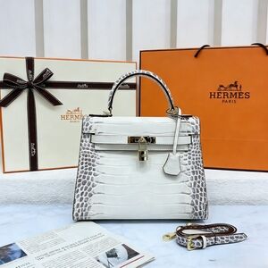 <AUTHENTIC>Hermès Kelly 25 Himalaya Crocodile Leather Top Handle Bag